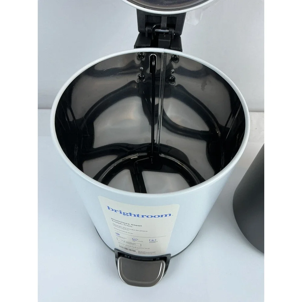Brightroom Stainless Steel 1.3 Gallon White Trash Can‎ Pedal Soft Close Liner